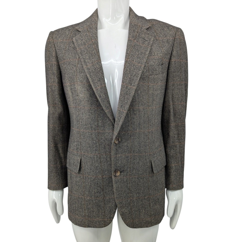 Vintage 42R 100% Camel Hair Blazer Brown Windowpane Sport Coat USA